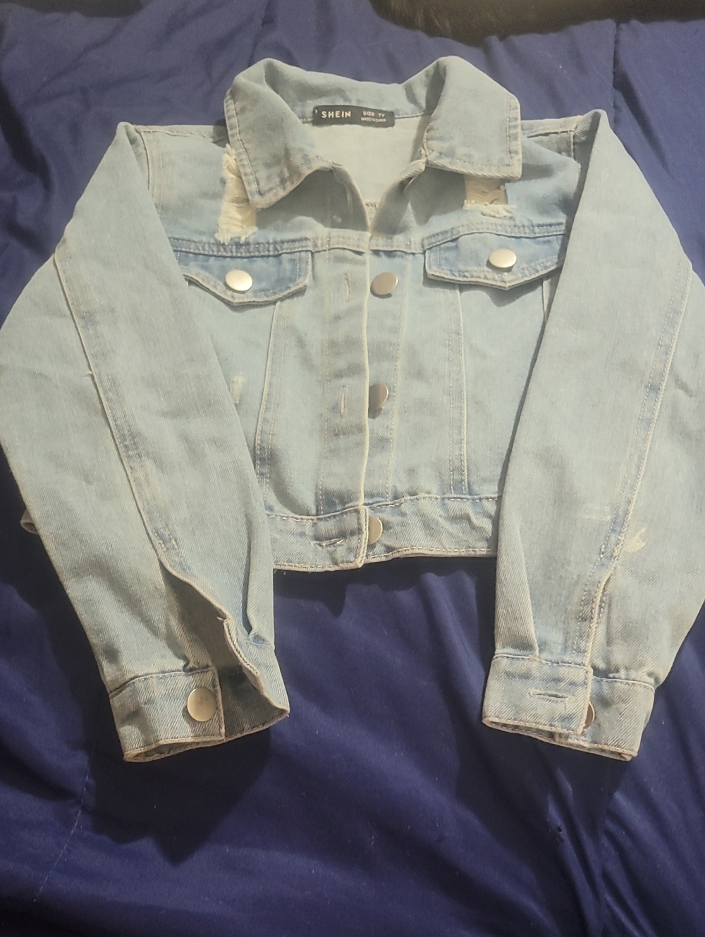 SHEIN Light Blue Girl's Cropped Denim Jacket